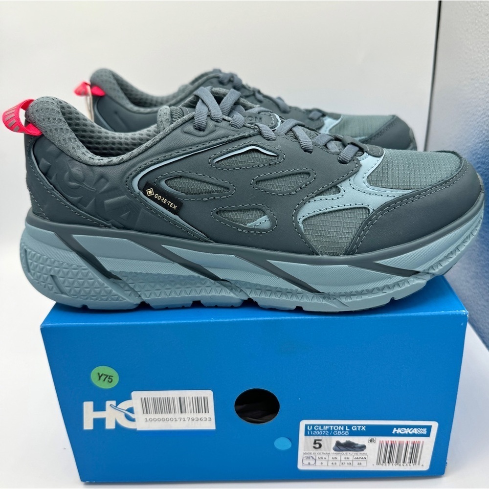 NWT Hoka Clifton Leather Gore-Tex Waterproof Unisex Goblin Stone Blue GBSB